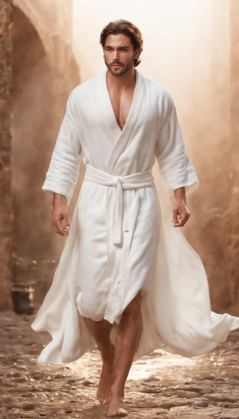 (Professional 3D rendering:1.3) de (Realistic:1.3) Foto de arte mais bonita do mundo,Features soft, bright male heroes, ((Epic male israeli hero fantasy rough muscular man wet hero angry look long hair short beard and fierce expression in dynamic pose, tan skin, fantastic location, majestoso ambiente desordenado)), corpo inteiro 8k unidade render, action shot, poros da pele, very dark lighting, sombreamento pesado, circunstanciado, Rosto detalhado, (vibrante, fotogrdeia realista, Realistic, Dramatic, Escuro, foco nítido, 8k), brown hood, chest hair, (white wool robes damaged by dessert:1.4), ((((Use peles)))), (intrincado:1.4), decadente, (altamente detalhado:1.4), pintura digital, rendering by octane, art stations, Conceito-Arte, liso, foco nítido, illustration, germe da arte, (Loish:0.23), Wlop Ilya Kuvshinov, e Greg Rutkowski e Alphonse Mucha Gracias, (global ilumination, studiolight, Light Volumetric), chuva forte, floating particles, patife, fantasia, Onze, corpo inteiroesbian, ((Fundo escuro e antigo da cidade:1.3)),CGSesociedade,art stations