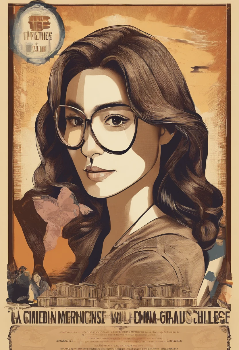 A confident college woman,Immerse yourself in American dramas,Hold the mouse in your hand,Glasses looking at subtitles,Close-up of the American dramas she watches(《Friends》)