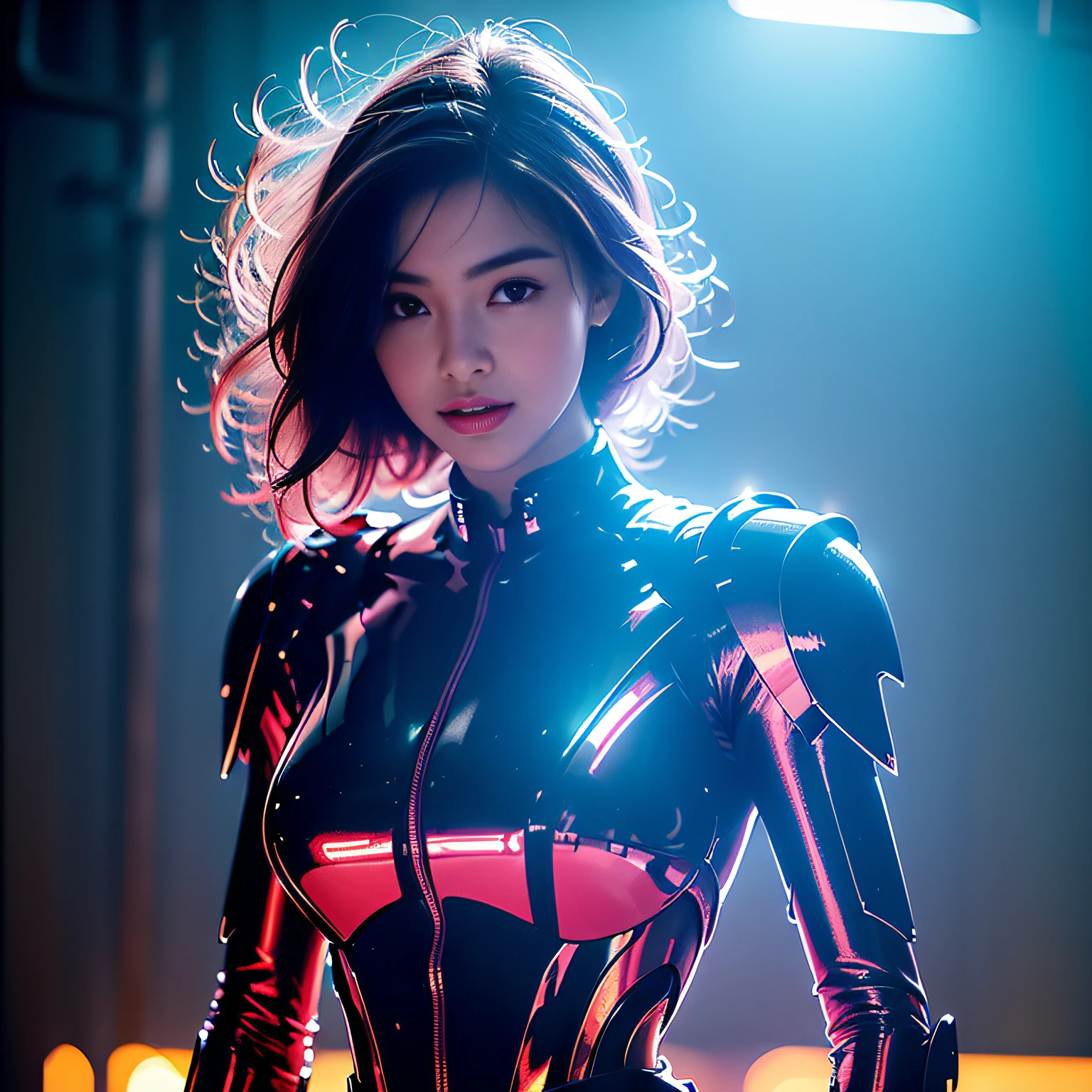 "obra-prima, melhor qualidade, 1garota, menina com cabelo rosa, Mecha, beautiful lighting, bright neon light: 1.2, unforgettable mysterious night: 1.5"