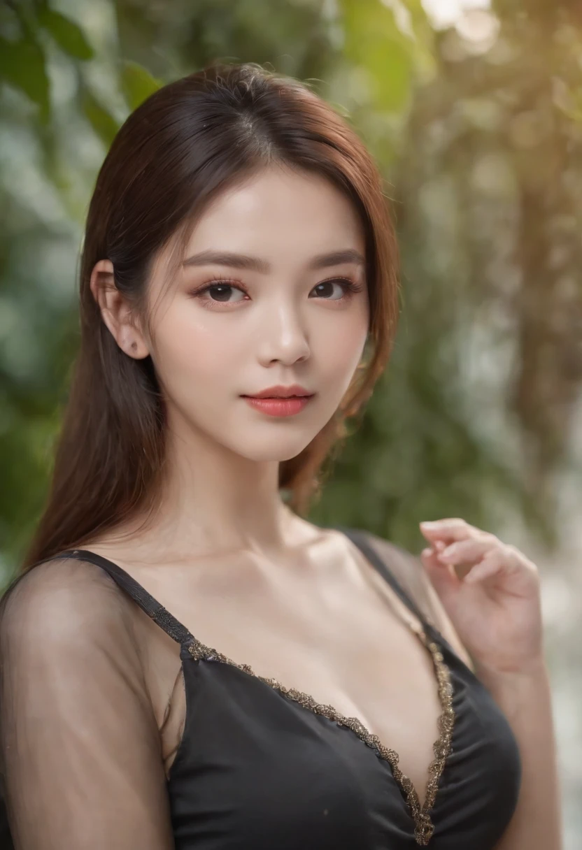 beste-Qualit, master-piece, 1girls, Exquisite Face, (Realistic visuals: 1.3), rim lighting, (high detail skin: 1.2), 10 UHD, DSLR, High Quality, high-res, 10, 10, bokeh, Absurd, The best ratio is four fingers and one thumb..., (lifelike: 1.3), Cute Girl 1, Wearing a black Thai shirt..., mediuml breasts, short skirt,Thai Silk