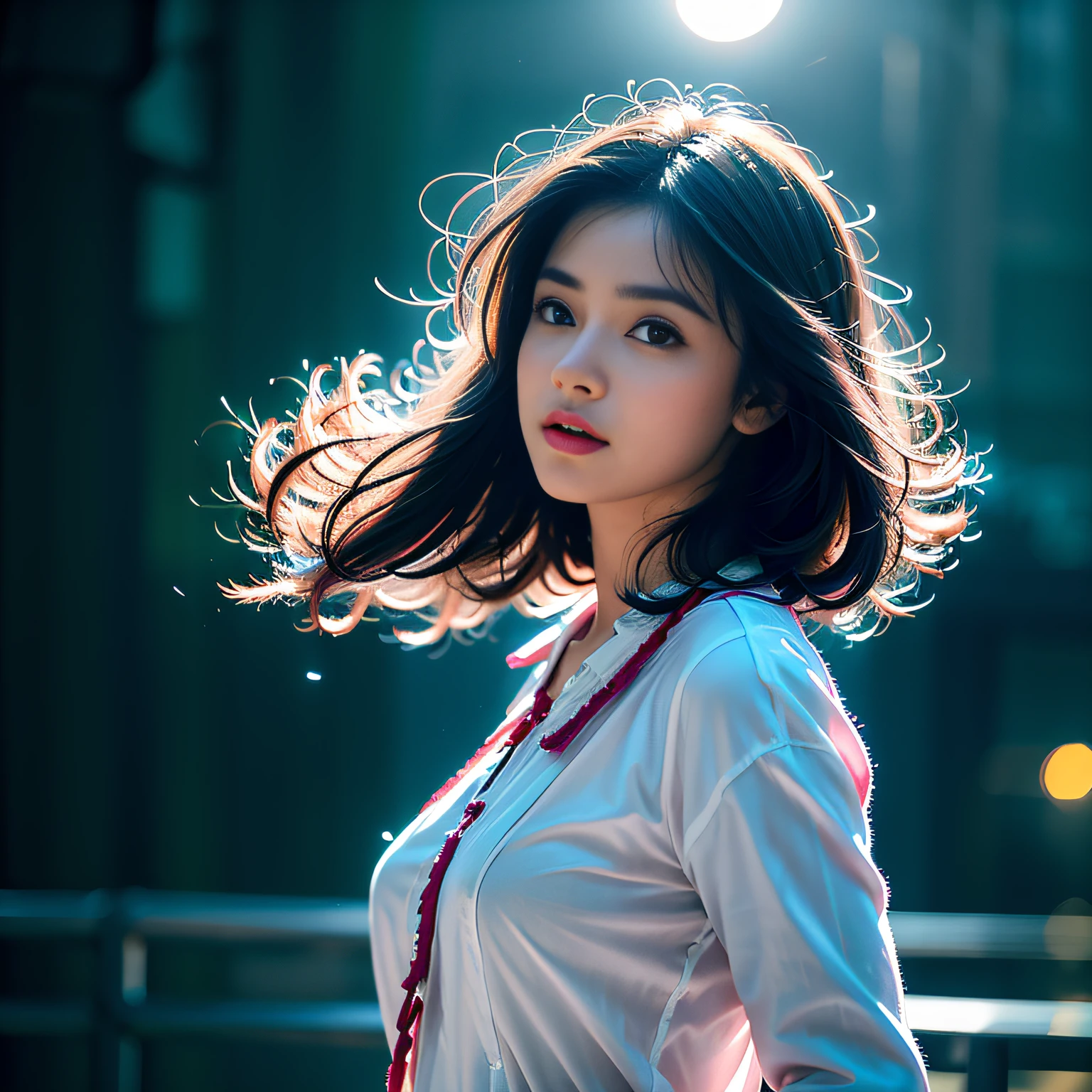 A close up of a woman with a white shirt and red tie - SeaArt AI