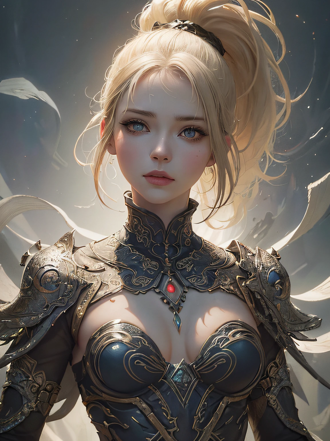 3D render highly detailed, so cute beauty young woman in a refined wonderful orned armor, detailed perfect face, soft lighting "HDR lightning", intricate artwork masterpiece, magazine, vogue painting, intricate body, ultra high quality model, octane render perfect , 8k, sharp focus, midnight aura, cinematic illumination, vivid colors