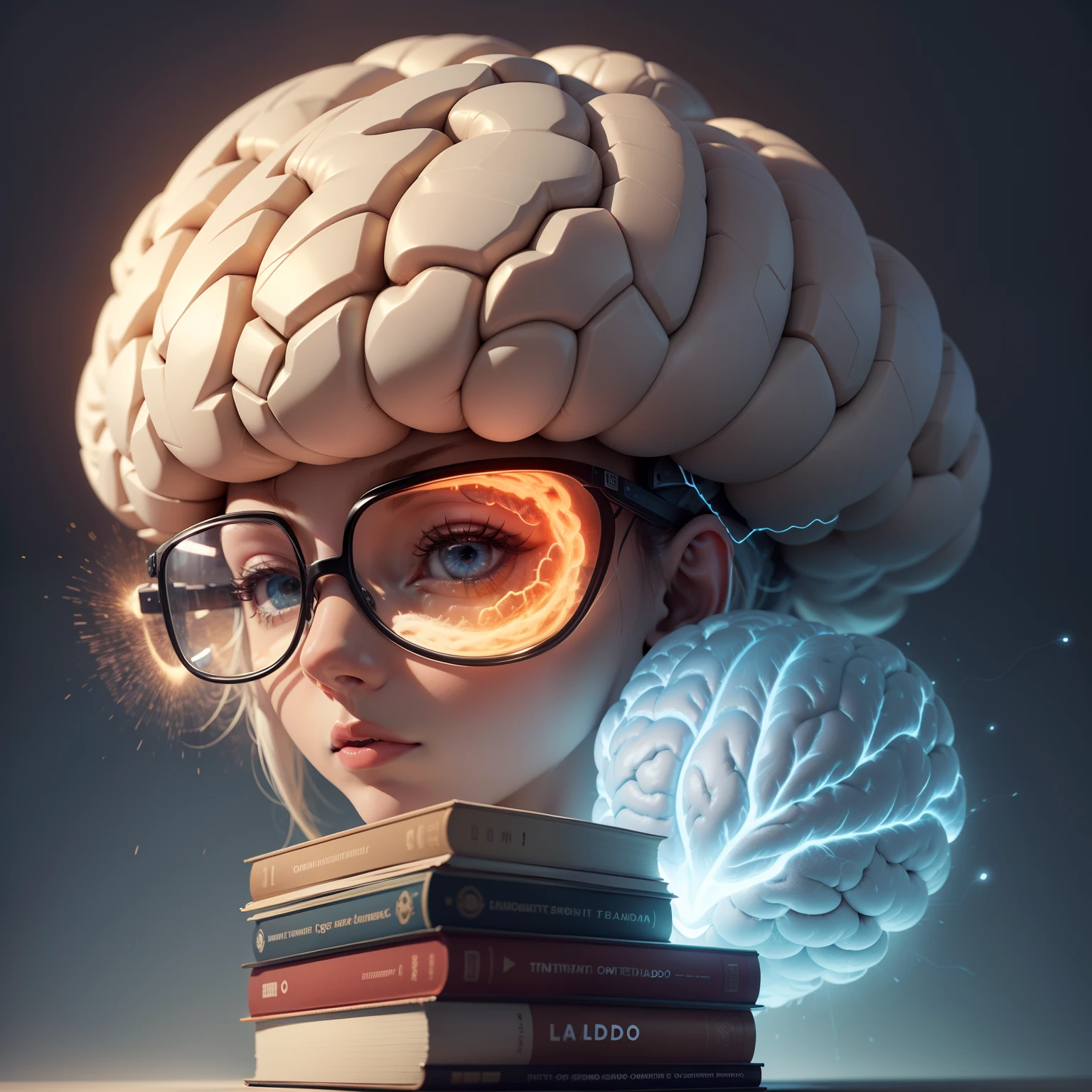A 3D illustration of a brain sitting on top of a stack of books, featuring brains, conhecimento intenso, Brains, brain visible, neuroscience, Estimulante Nootropic, accurate depiction, human brain, textbooks and books, inteligence, Scientific representation, Brains, anatomia cerebral, conhecimento, homem inteligente, brain connected to computer, big brain, neural, neuromarketing, right side human brain, lado esquerdo carrinho de compras