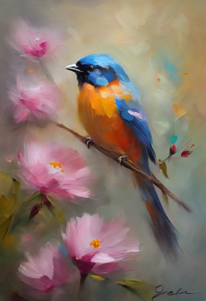 A bird stays in a flower,Take pollen