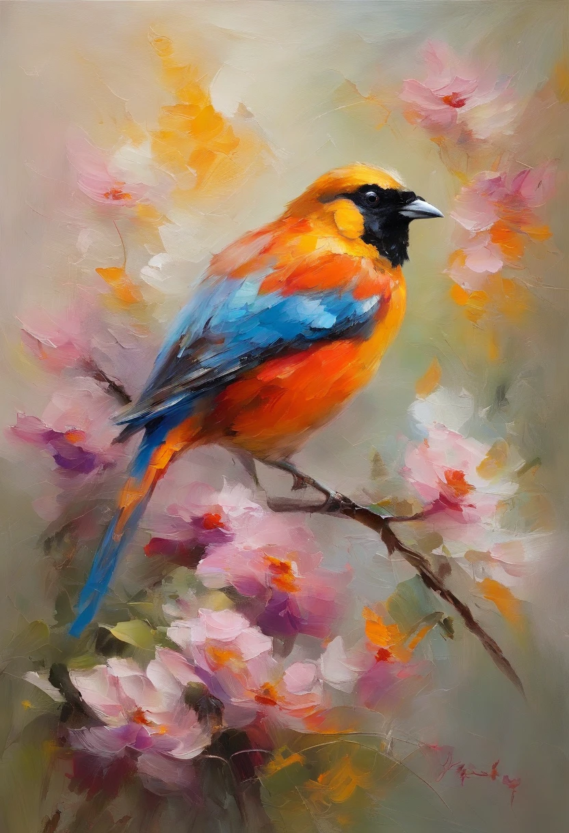 A bird stays in a flower,Take pollen