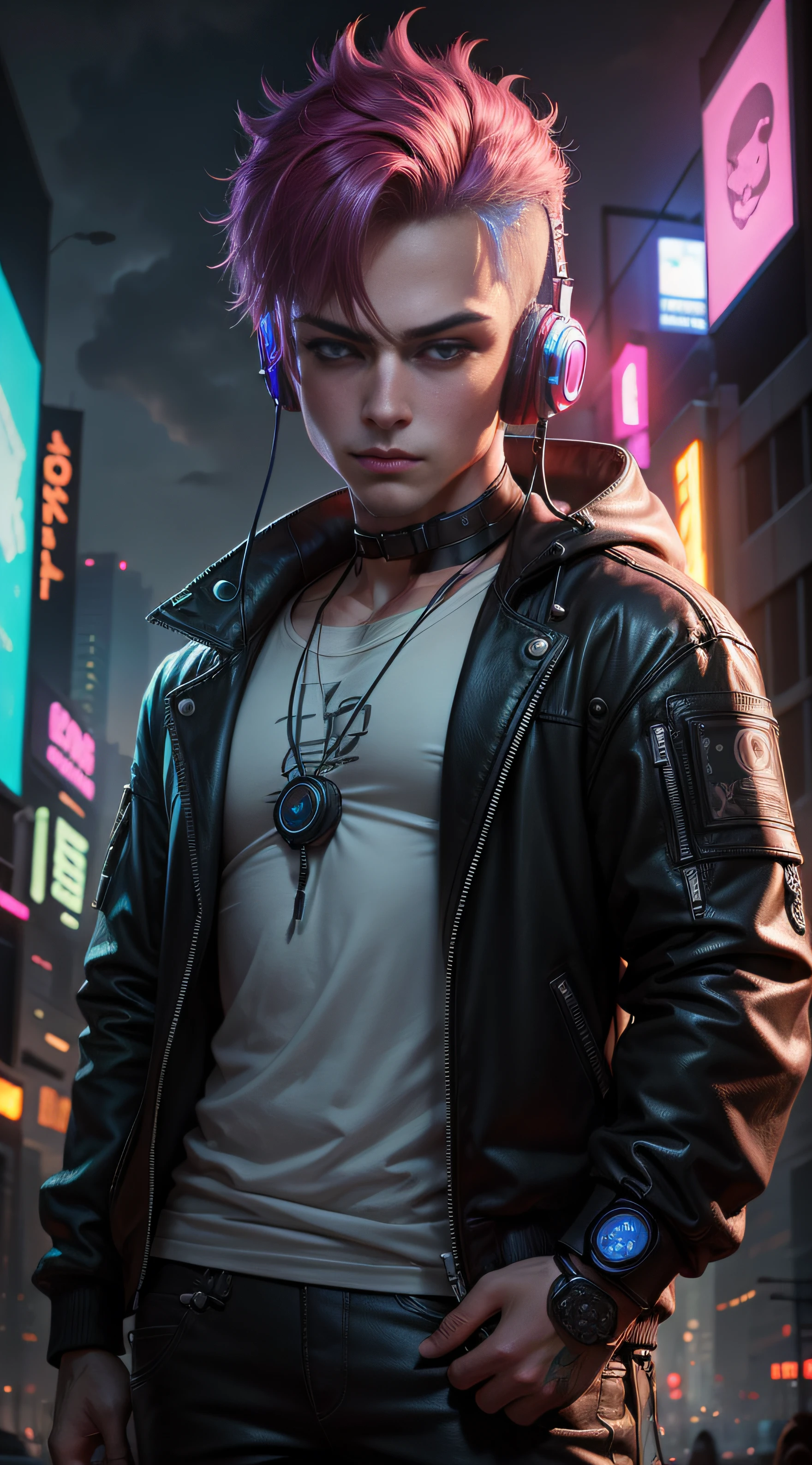 cyberpunk handsomee small baby, realistic image, high quality, diesney cartoon image, headphone ear, V5