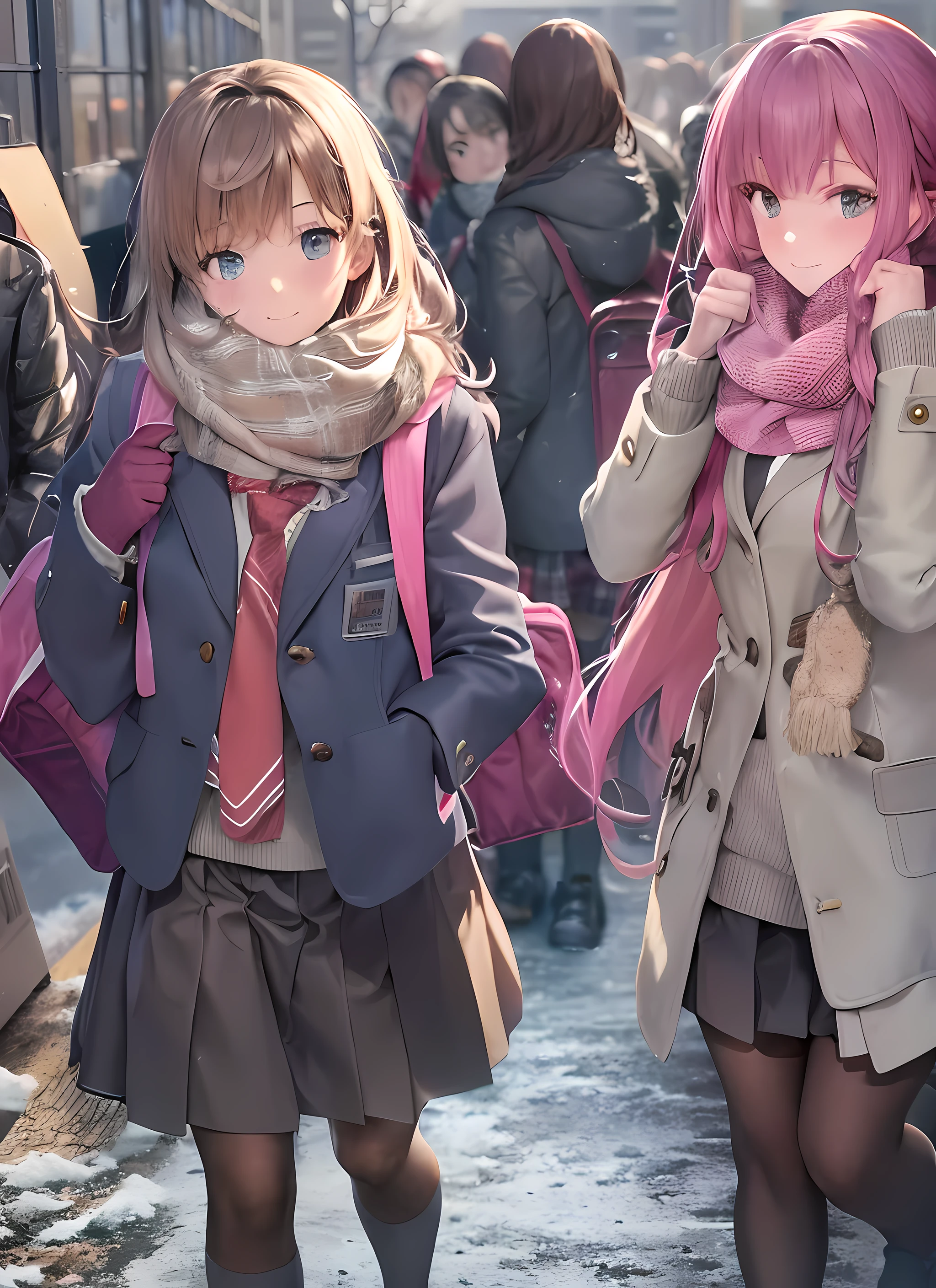 walking home, wintertime, school uniforms, after school, golden hour, realistic artwork, detailed, loli characters, schoolgirls, cold weather fashion, schoolbag, warm coat, winter accessory, scarf, hat, gloves, boots, street scene, neighborhood, sunset light, walking together, group of friends, high school students, school uniform in winter, schoolgirls in school uniform, walking in the cold, heading home from school, winter fashion, schoolbags in winter, warm coats for schoolgirls, winter accessories for schoolgirls, scarves for schoolgirls, hats for schoolgirls, gloves for schoolgirls, boots for schoolgirls, schoolgirls walking home, schoolgirls walking in winter, high school girls walking, schoolgirls walking in school uniform, schoolgirls walking in the cold, high school girls walking home, schoolgirls walking home in winter, schoolgirls walking home from school, schoolgirls walking home in school uniform, schoolgirls walking home in the cold, schoolgirls walking in a group, schoolgirls walking together in winter, high school girls walking together, schoolgirls walking together in school uniform, schoolgirls walking together in the cold, schoolgirls walking home in a group, schoolgirls walking home together in winter, high school girls walking home together, schoolgirls walking home together in school uniform, schoolgirls walking home together in the cold, schoolgirls walking home in a group