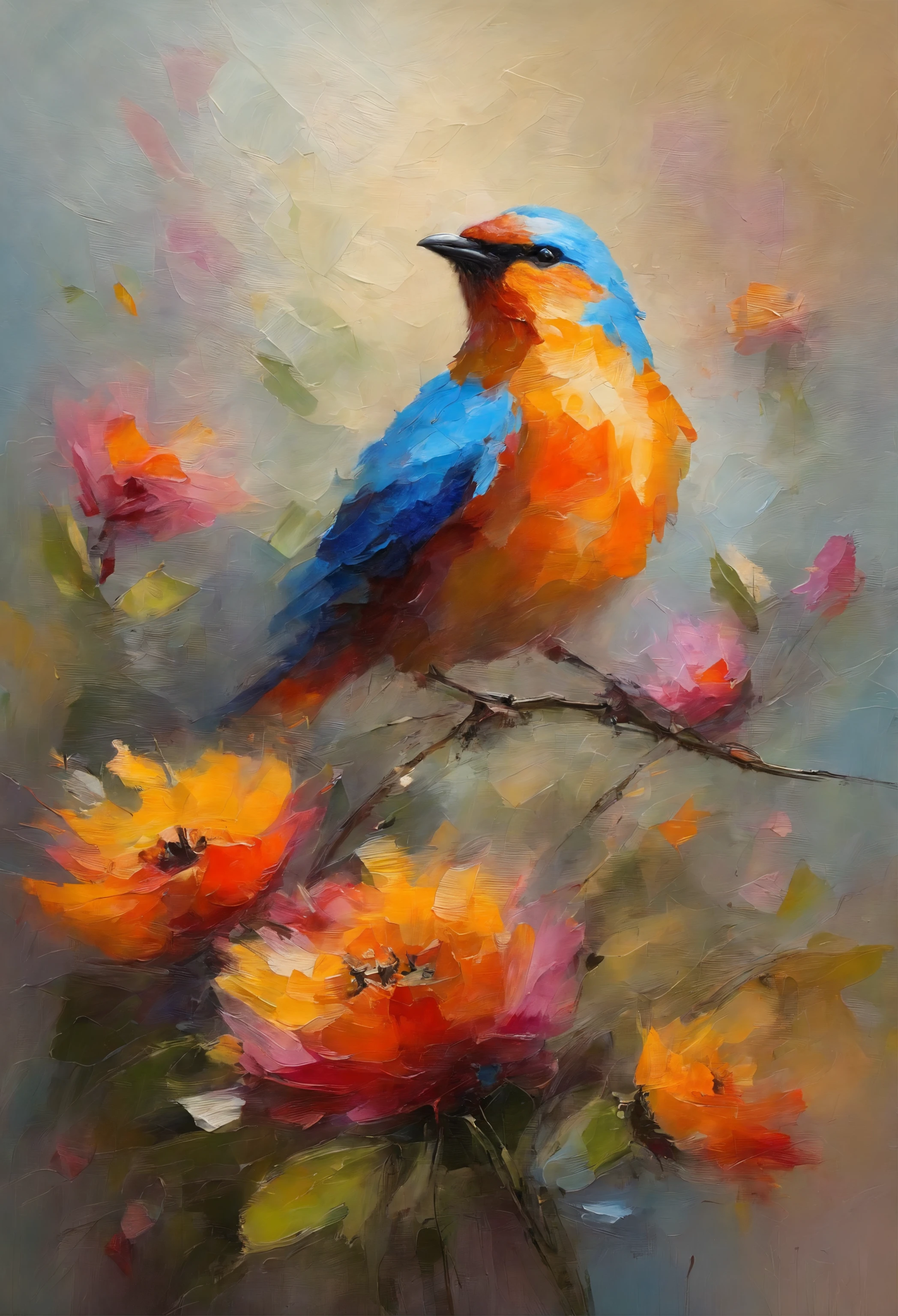 A bird stays in a flower,Take pollen