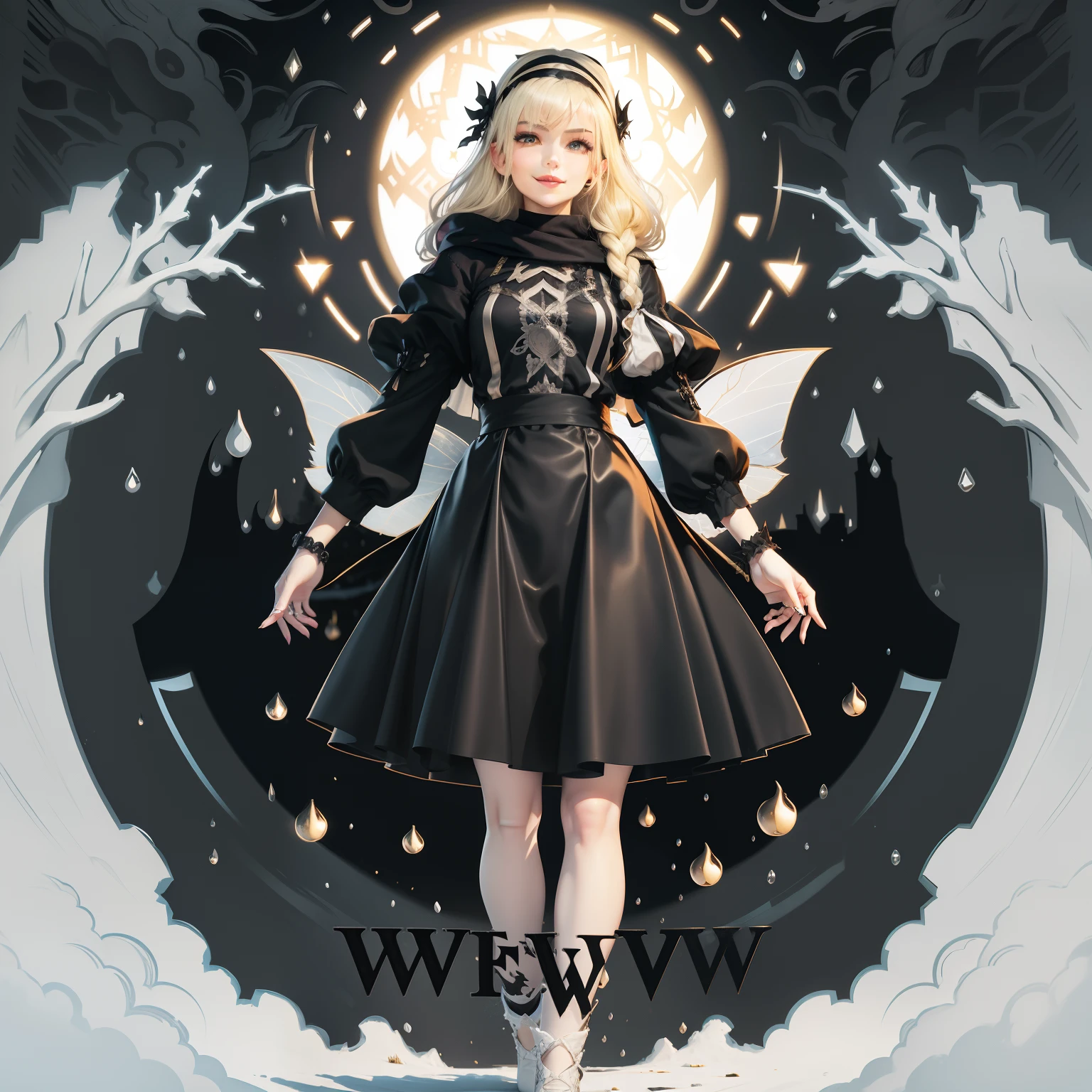 Dark style,Snow White Black Fairy Tale,a black skirt,Evil smile,Masterpiece