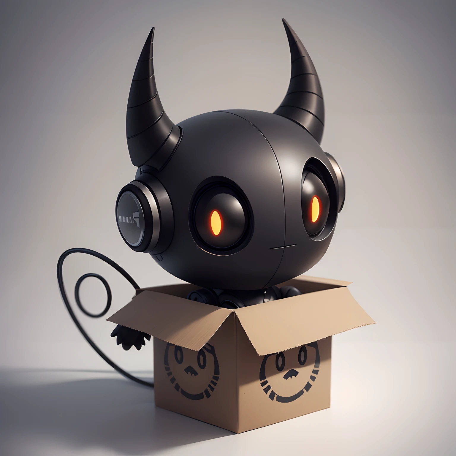Logo preto e branco estilo cartoon simple , with a box-headed robot with two small horns, no lugar da orelha duas antenas para cima estilo radios, also with a wm bone above the head floating.
