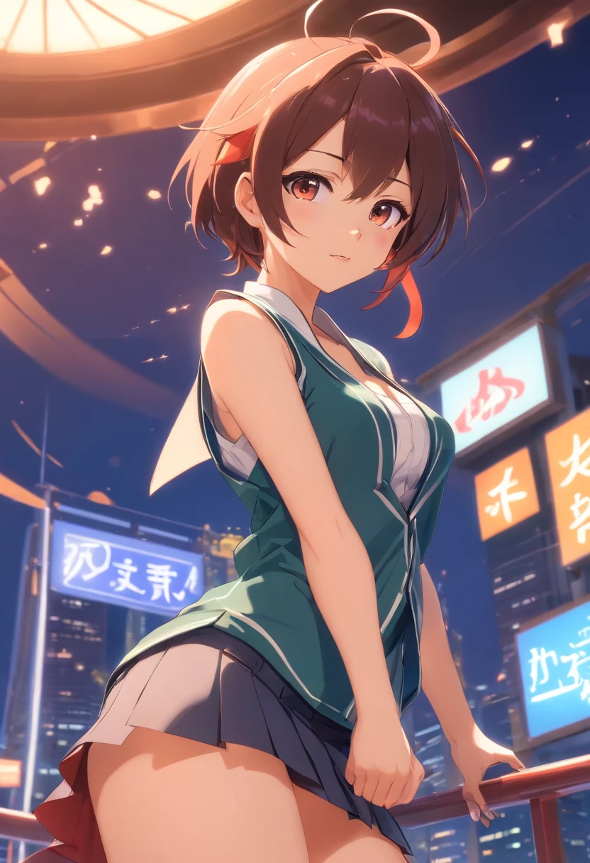 Miko sexy，short  skirt，highr，slenderness，slim，Vest line，鎖骨，big breasts exposed cleavage，jk，with a good figure