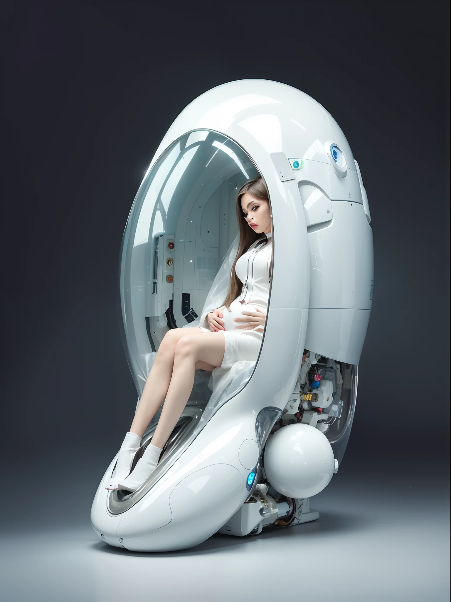 Mulher sentada em um tanque com liquido futurista com um grade cazulo cobrindo toda a frente do tanque cyborg menina branca bonita nua gestando , menina android perfeita, gestando nua ciborgue - menina, pregnant female cyborg, androide feminino retrofuturista, menina ciborgue, mulher android bonita, Futuristic style, Estilo de arte futurista, muito futurista, menina bonita ciborgue, futuristic and ethereal, menina ciborgue bonito, robotic body, arte futurista completrar a imagem