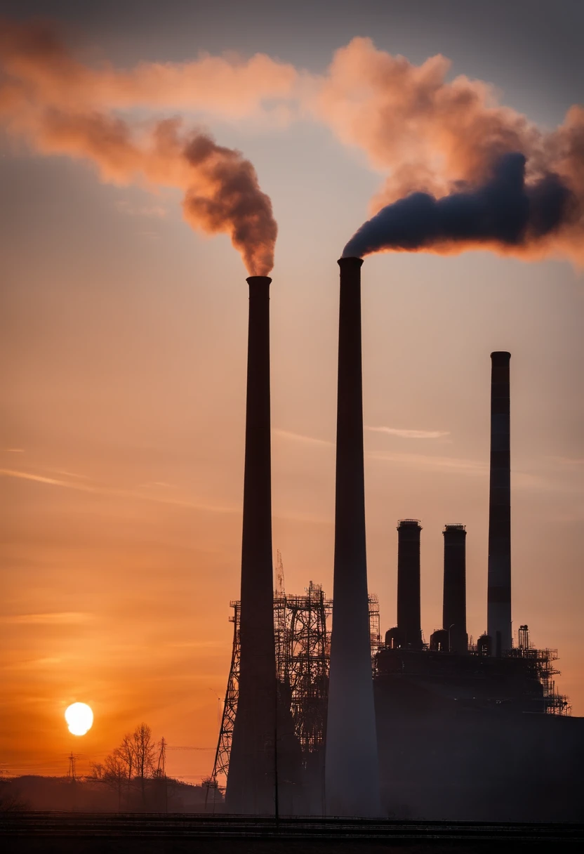 Coal-fired power plants,Towering chimneys,Smoke billowed out,air pollution,industry