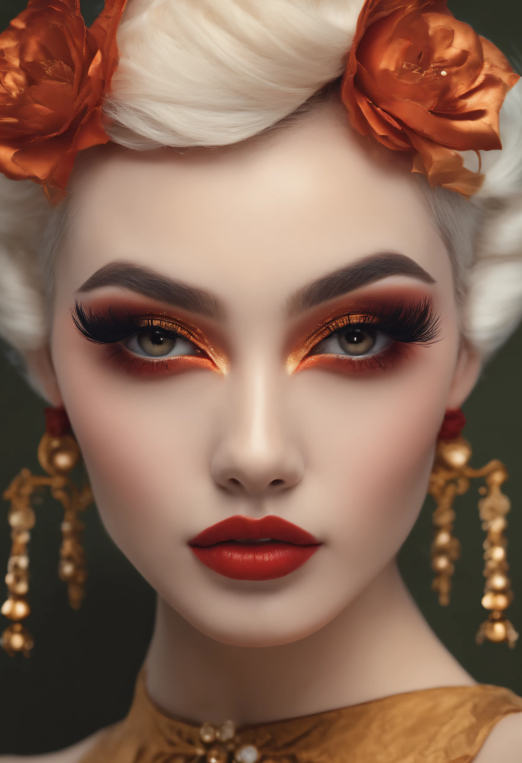 Woman Buzz Cut、Elegant woman、sexy  pose、Sexy costume、very thick eyebrows、big eye、