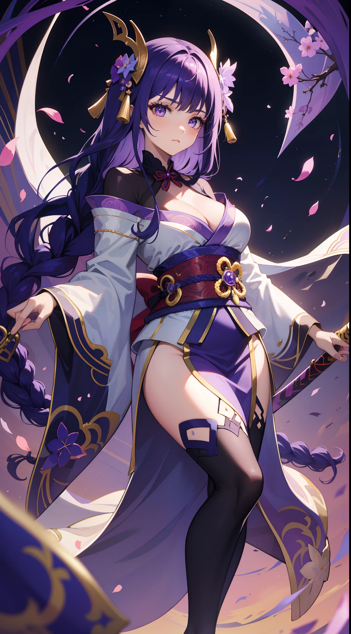 1womanl,Gorgeous Hair in Long Purple,Sexy kimono,Divinity,black lence stockings,katana swords