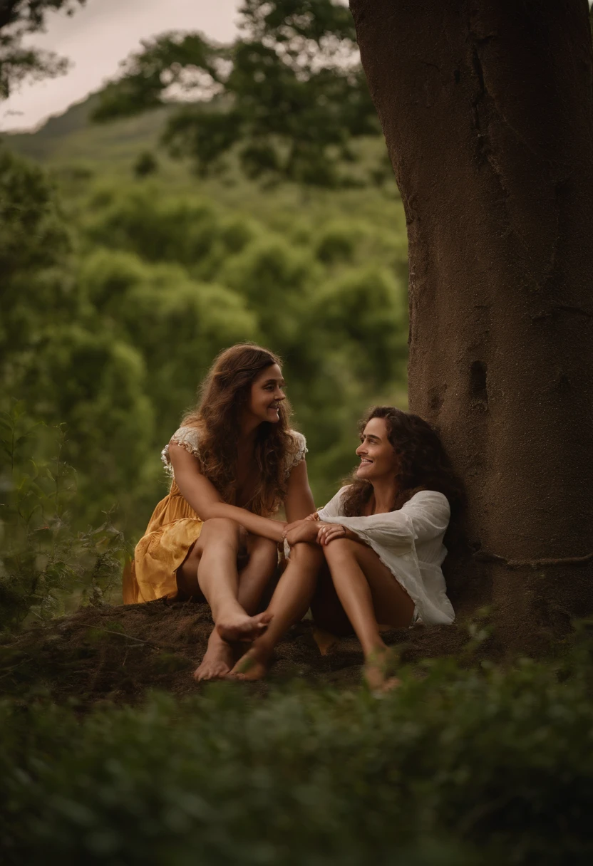 There are two people sitting on the floor talking and happy, foto ainda, Piquenique na floresta, ainda de um filme live action, ainda de um filme, ainda do filme, Cor ainda, captura de tela de um filme, Directed by: Emma Andijewska, Directed by: Dietmar Damerau, filme ainda dnd, fotos de alta qualidade, production still, cena maravilhosa, animation style