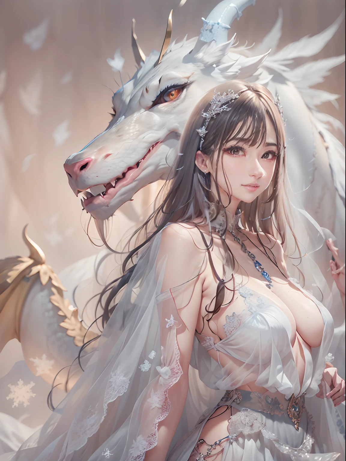 16k(tmasterpiece,K HD | | | | |,hiper HD,16k)long flowing white hair,Quarto de joias no quarto dos fundos,rei branco, coroa de rainha, white dragon, Princess of Dragons, peitos grandes e pesados,Dragon Protector (realista:1.4),Python standard costume,Tiara roxo-rosa,Snowflakes fluttering,The background is pure,Keep your head up,Tenha orgulho,As narinas olham para as pessoas, A high resolution, O detalhe, Foto RAW, sharp re, Nikon D850 Film Stock Photo by Jefferies Lee 4 Kodak Portra 400 F1 Camera.6 tiros, cores ricas, Vivid ultra-realistic textures, dramatic lighting, Unreal Trend Engine Art Station, Cinestir 800,Keep your head up,Tenha orgulho, riqueza de detalhes, tecido tule, vestido com decote deslumbrante, As narinas olham para as pessoas, fotografia de corpo inteiro.
