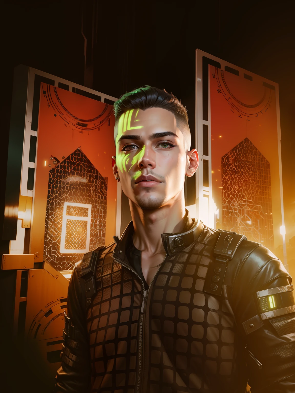 Change background cyberpunk handsome boy, realistic face