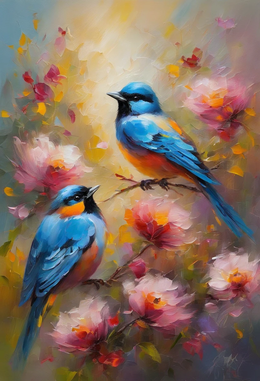 Birds remain in the flowers，Take pollen