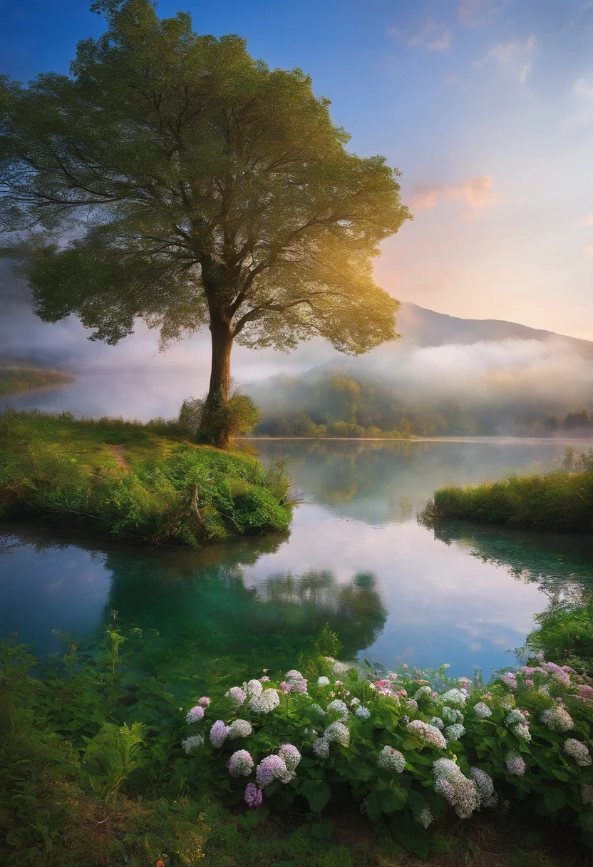 morning、lake、mont、beautifly、emotional、Fantastical、Best Quality、masutepiece、