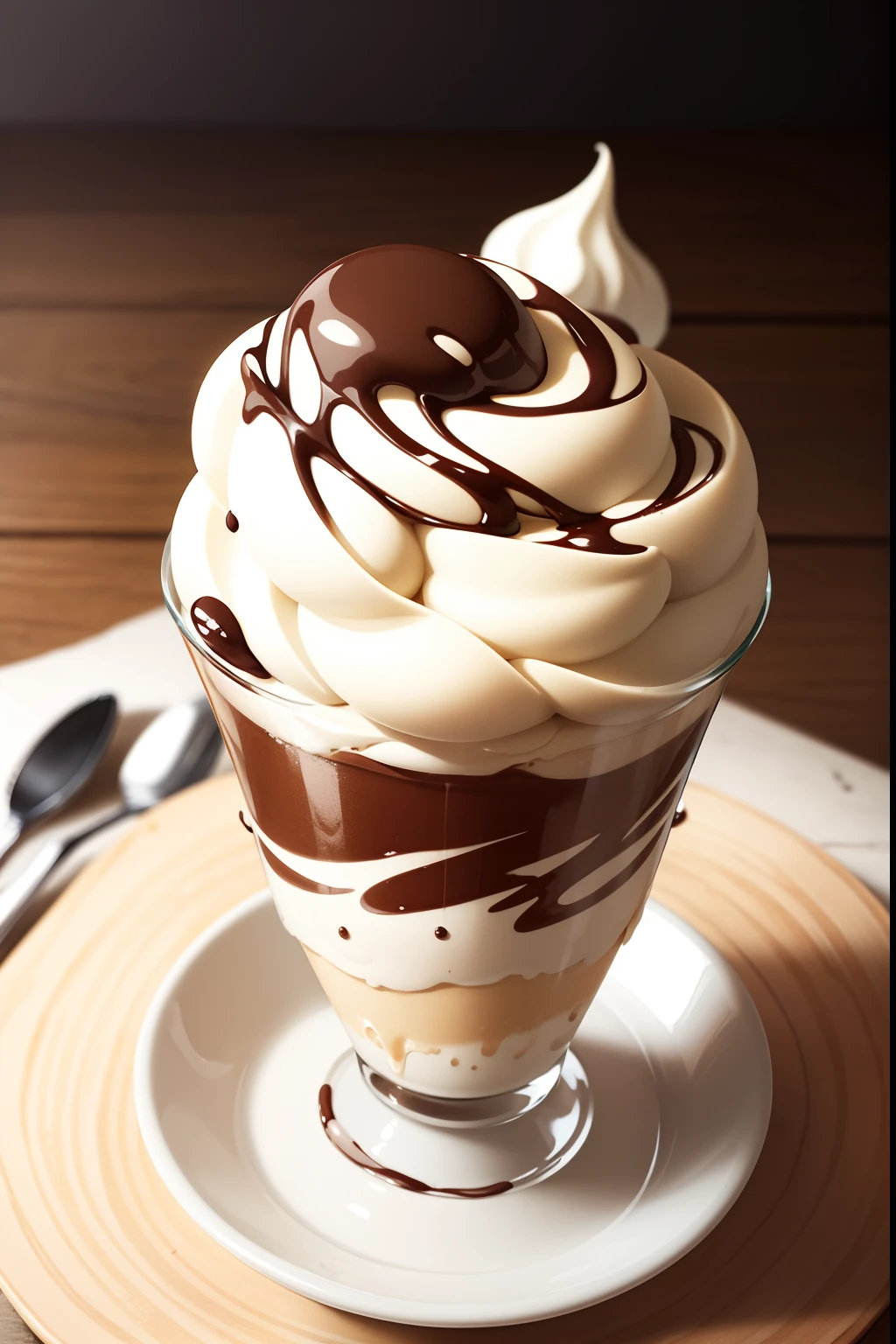 icecream,Drizzle with chocolate, Realistic and detailed images