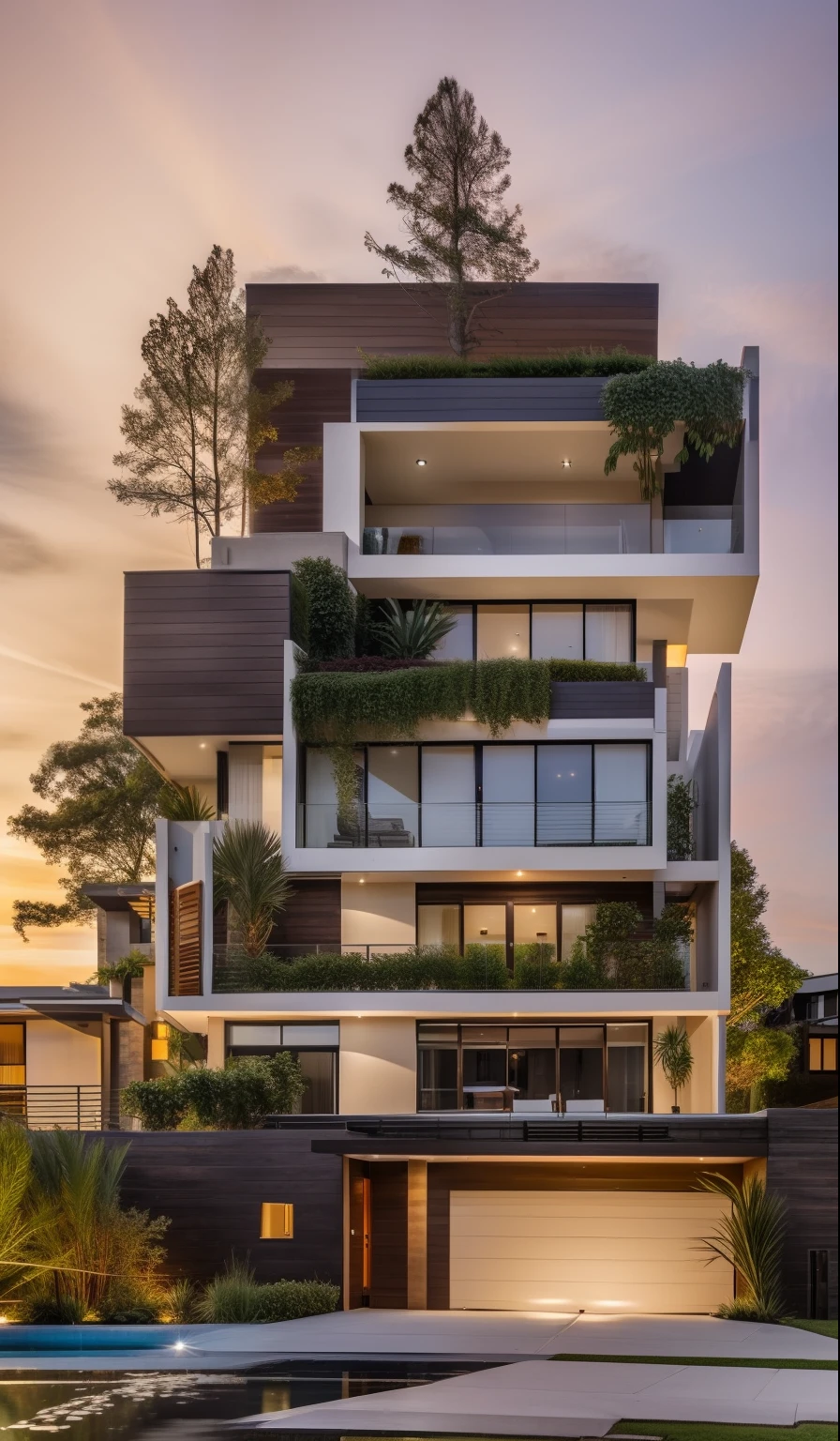 Exterior, morden house, sunset