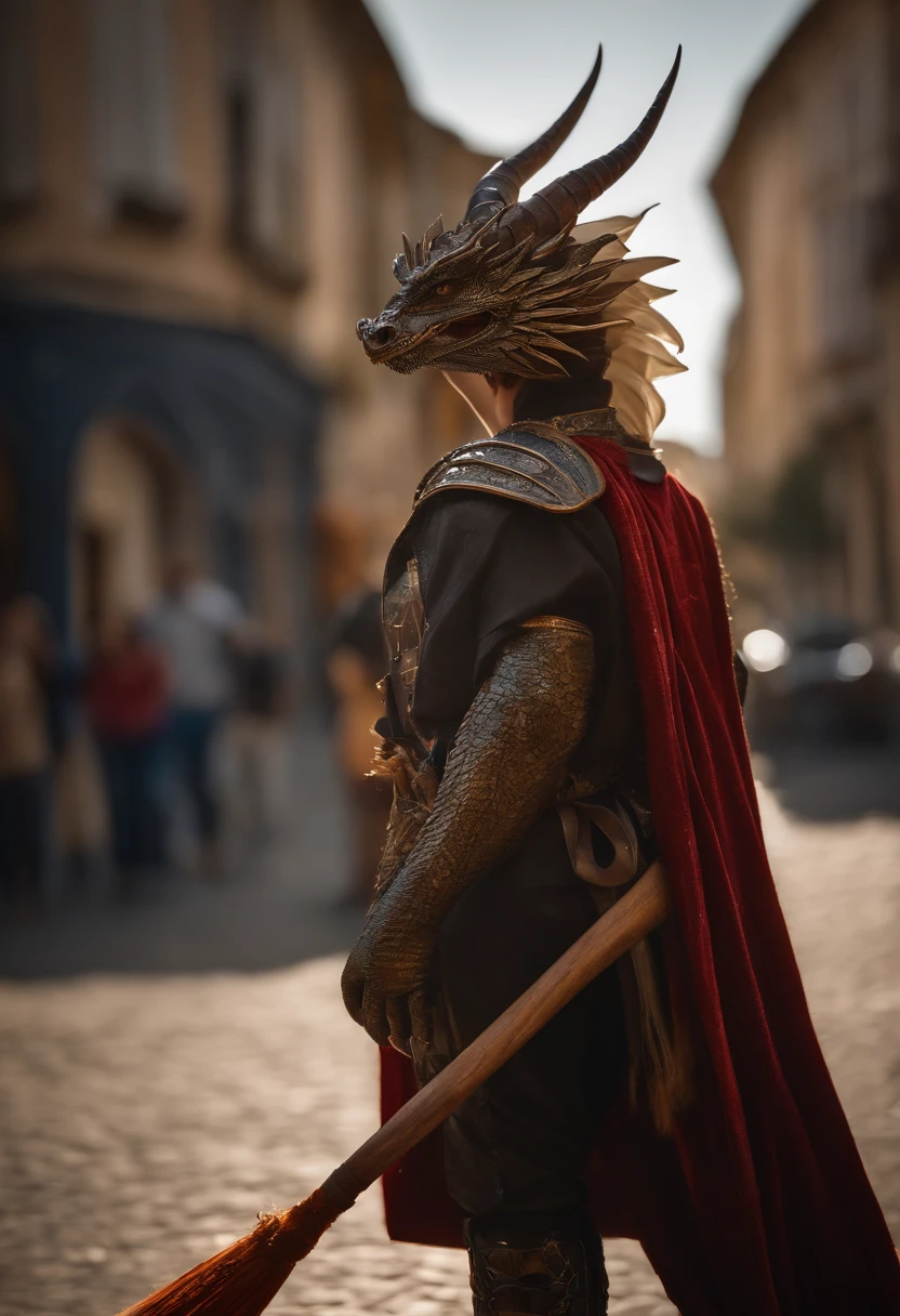 (Obra maestra, 插圖, La mejor calidad:1.2), Detallado, intrincado, 8k, HDR, cinematic lighting, foco nítido, Foto, , (Dragon, Dragon holding broom, sosteniendo escoba, Dragon Sweeping Path with Broom:1.2), escoba, Multiple wings, , Antecedentes detallados, Camino, (Ciudad Cyberpunk:1.2), Coches, gente, Ciudadanos, passers-by, Peaceful life,