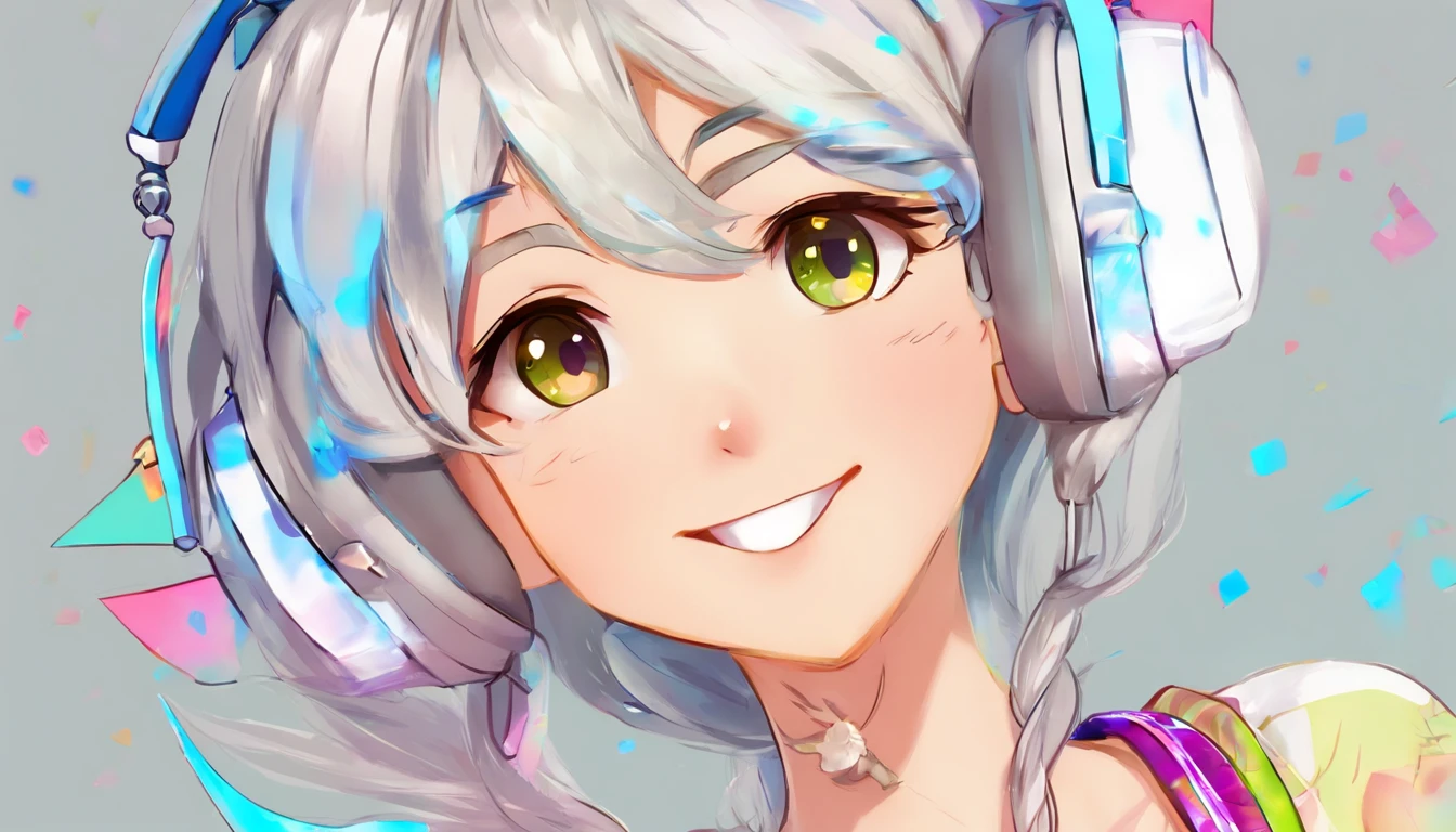 Silver-colored hair,Super Long Hair,light skinned,Vocaloid style,cat ear,headphones,A sexy,Whitelita,Solid background