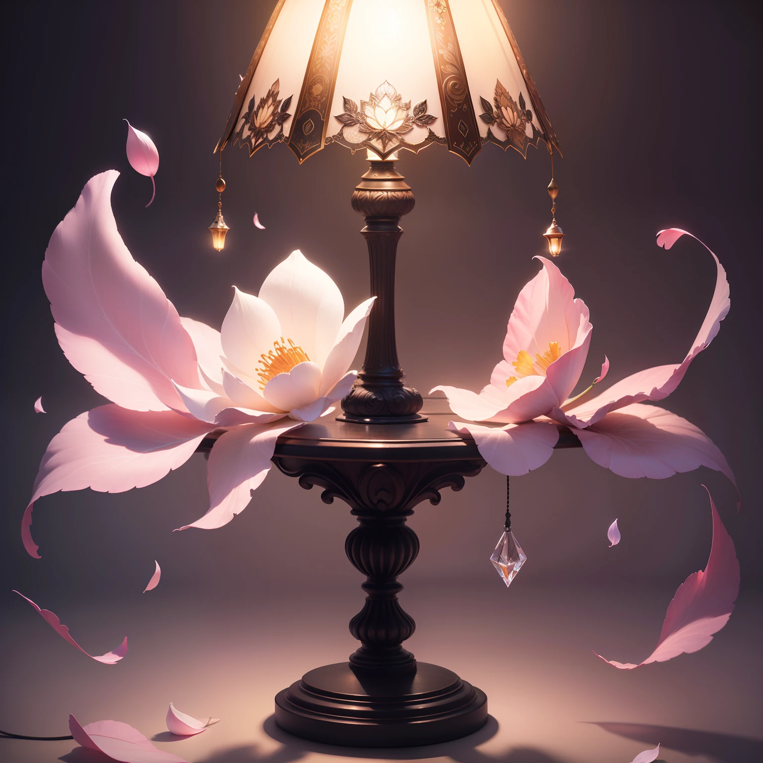 Lamp in the shape of petals,A sense of drape,It's on,4K realism,Crystal texture