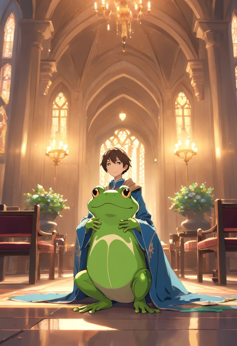 ((dressed in medieval European aristocratic clothes)), ((anthropomorphic humanoid frog)), intricate Gleebles work, ((throne room)), sumptuous decoration, aristocratic clothes, noble clothes , Small Head, Ogro Monstruzo, Titan, Leather Shoes, Soft Lighting, 32k, Hyper Realista , Background details are exquisite,The scene is surreal,Create a charming graphic style