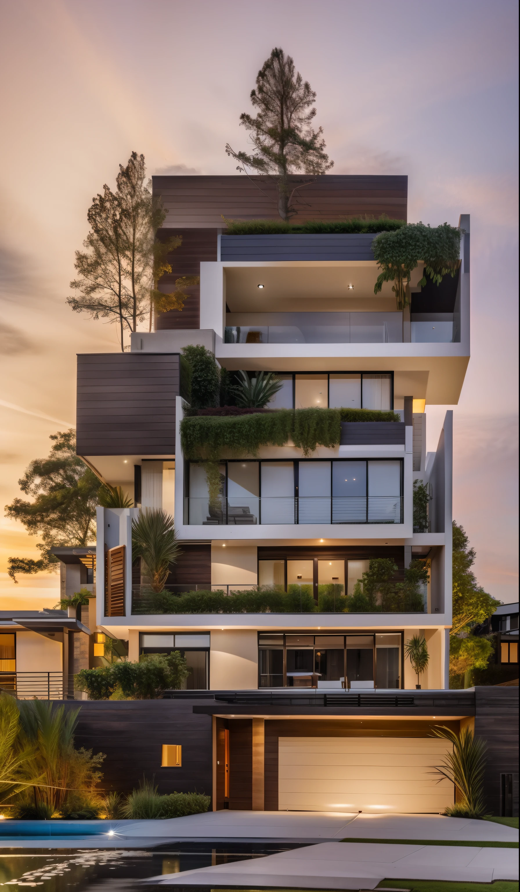 Exterior, morden house, sunset