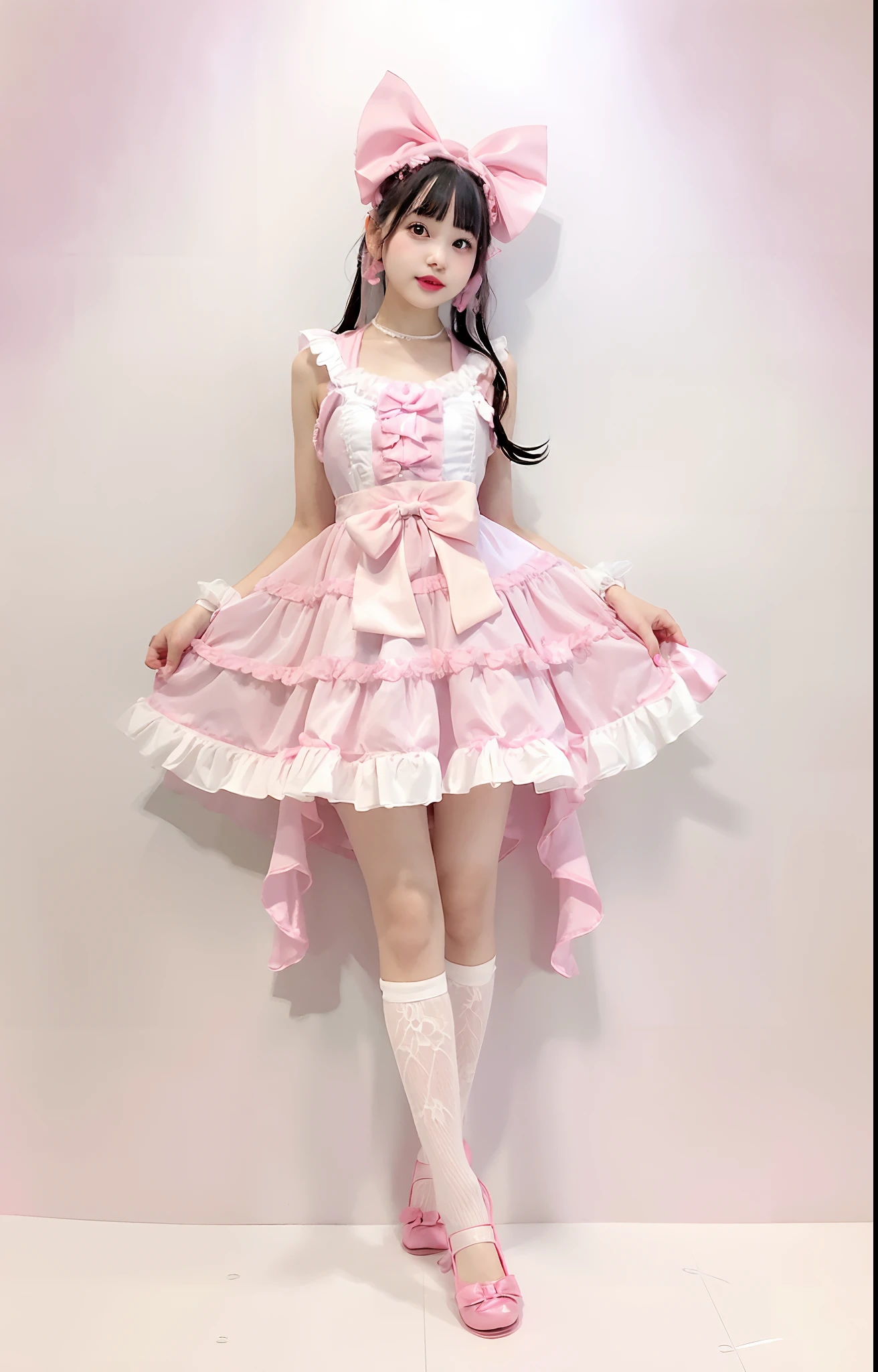 Pink satin dress and bow arafe isolated on white background, frilly outfit, rococo ruffles dress, Pale pink,  in dress, Icy Pink Satin Dress, Lolityle, angelic pretty, frilld, fantasy dress, Pastel Pink Satin, Sky - Pink Satin Dress, Lolita Fon, rococo dress, frilld,
