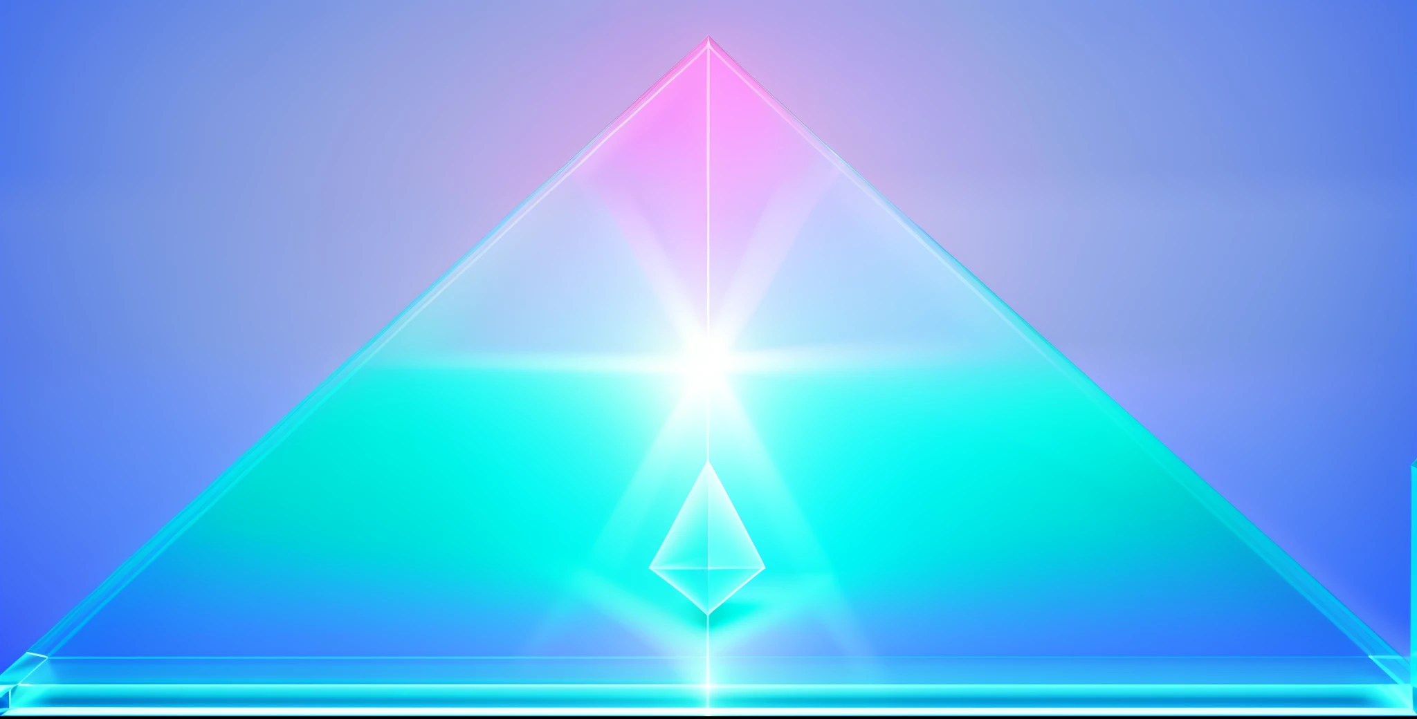 There is a blue triangle on which the light falls, Cyan Dimension Light, backdrop of pyramid, Pyramid Portal, hyperprism, prisma, prisma, Pyramids, 3d style light refraction, Prism Details, Clear geometry, Minimal background, Glass Shader, Blue and cyan colors, Front symmetry, Light cyanide, Ethereum Symbol 3d