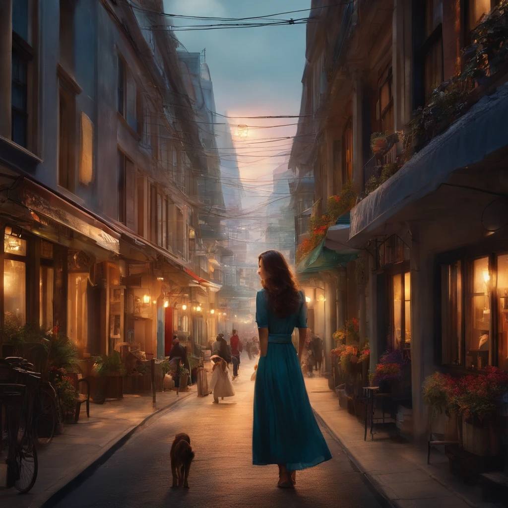 One girl、Backstreet、Rough cityscape、A ray of light、Looking beyond the light