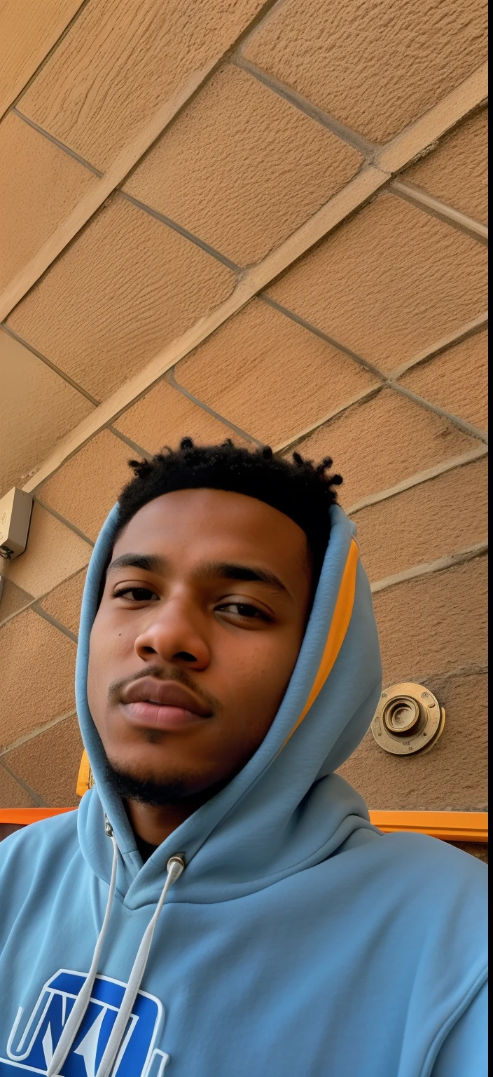 there is a man wearing a blue hoodie and sunglasses, taken in the early 2020s, very very low quality picture, riyahd cassiem, around 1 9 years old, low quality footage, wearing a fisher 🧥, low quality video, headshot profile picture, smooth in _ the background, black teenage boy, 1 6 years old, blurry image