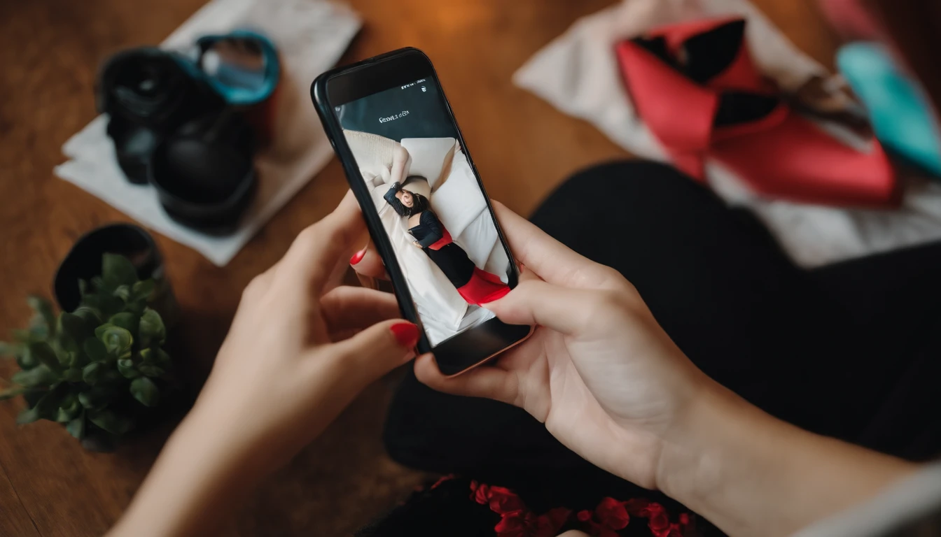 Young women taking photo to shoes with cell telephone or smartphone digital camera for post to sell online on the Internet and preparing pack product box.
