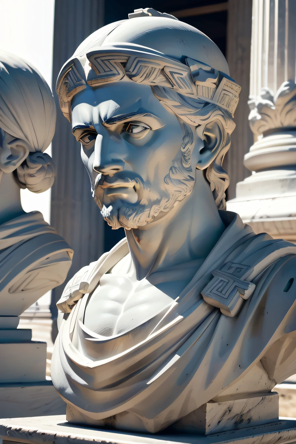 crie imagens em preto e branco, bust of Greek statues representing Stoicism, with 4k definition, sem imagem de fundo