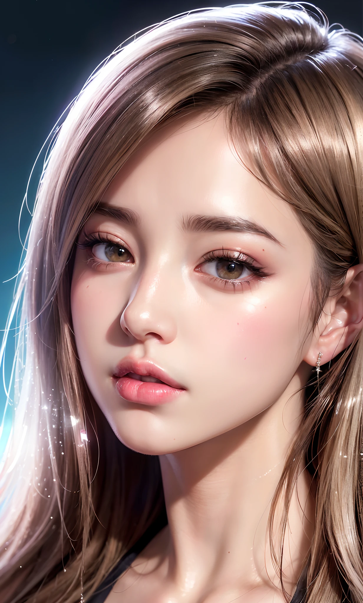 (8k, RAW photo, photorealistic: 1.25), (lip gloss, eyelashes, shiny face, shiny skin, best quality, ultra-high resolution, depth of field, chromatic aberration, caustics, wide range of lighting, Natural shading, Kpop idol) looking at the viewer with a calm and goddess-like happiness,