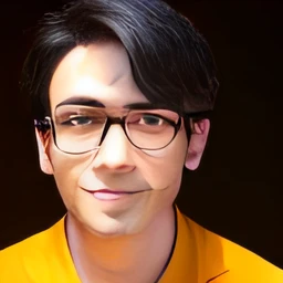 portlate、animesque、man、30generation、A dark-haired、Glasses、A slight smil、Orange clothes