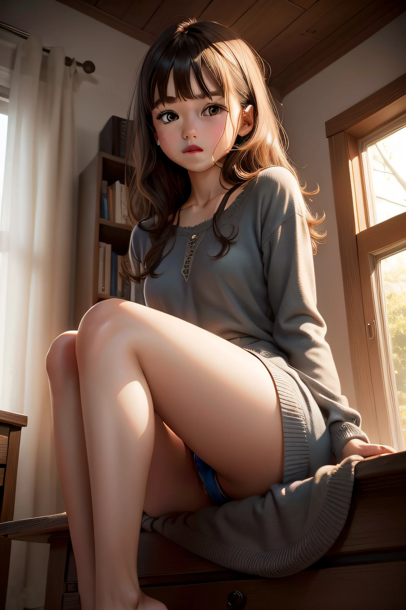 young girl, medium hair, leggy