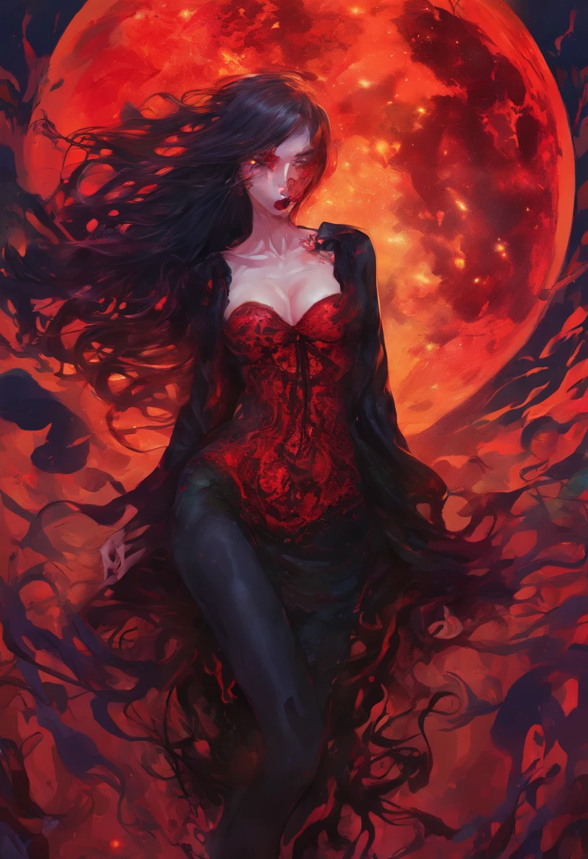 1 Vampires, (Female:0.8), poison fangs, Blood, Neck bites, Pale skin, intense eyes, Seductive expression, cybernetic enhancements, cyberpunk (Blood dripping:1.2), (Erotic atmosphere:1.3), Dark hair, Long flowing hair, (Black lace dress:1.2), (cropped shoulders:0.9), (Red corset:1.1), (Torn clothing:0.8), (Seductive pose:1.2), (Moaning:1.4), (Moonlight:1.3), (gothic environment:1.2), (haunting background:1.1), (lifting one leg:1.2), (Glossy lips:0.9), (Whisper sweetly:1.2), (sensual lighting:1.3), (Long nails:1.1), (Heavy atmosphere:1.2), (A lingering touch:1.3), (Erotic tension:1.4).
