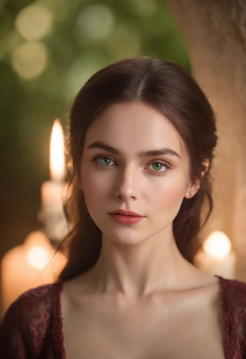 (((A deep reddish scar runs across her left cheek))) light skinned, Women around 19 years old, Natural gray hair, Distinctive green eyes, swim wears、slender and graceful,, Beautiful, Candlelight in medieval atmosphere, Ultra Sharp Focus, realistic shot, Women's clothing in the Middle Ages, Tetradic color (Scar:1.4)
