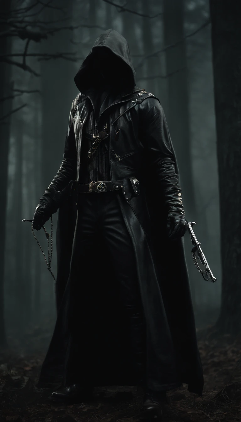 (The ghost of the black hood:1.5), (Extremely detailed CG Unity 16k wallpaper:1.1), (Noise Removal Strength: 1.45), (tmasterpiece:1.37), (Pose all over the body:1.4:), whole-length; head to toe; up front view; Glowing eyes; steampunc; Clockwork; Demonic vibe; steampunc; whole-length; head to toe; up front view;