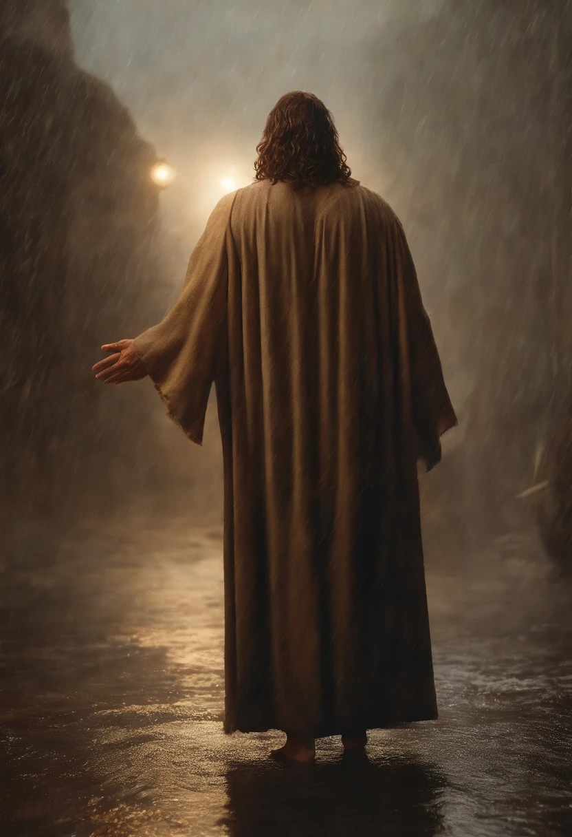 Jesus is standing in the rain with his head turned to the side, Greg Olsen, Jesus Cristo, Retrato de Jesus Cristo, jesus of nazareth, Wojtek FUS, Vestido como Jesus Cristo, O Senhor e Salvador, pintura digital ultra realista, rosto de Jesus, cinematic digital painting, Pintado por Andreas Rocha, Directed by: Michael Komarck, Jesus, Filme 8K ainda