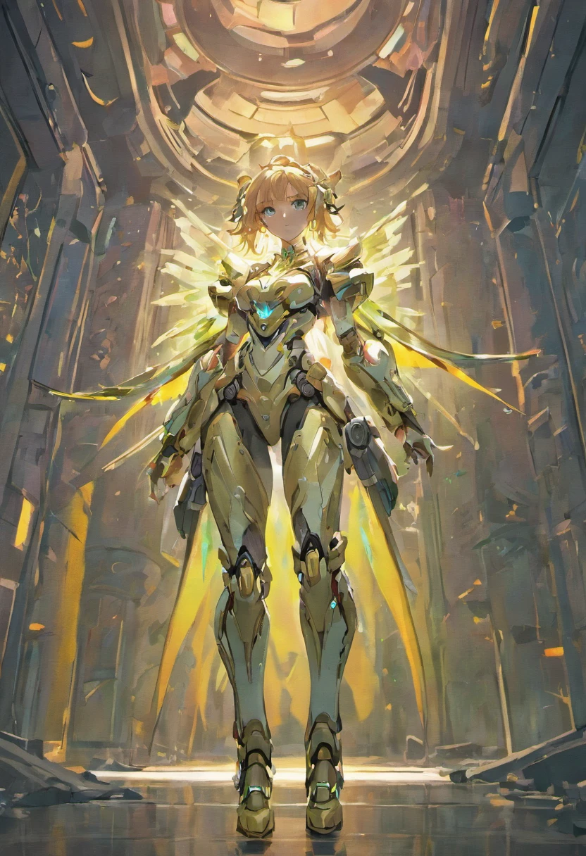 Full body concept characters Post-apocalyptic warframe mecha Tebash Albino woman Greg Rutkovsky and Norman Rockwell and Alphonse Mucha Octan render masterpiece, trending on artstationh, behans, CGSesociety, Extremely detailed, Amazing, Beautiful, Rainbow colors, High definition, World renowned, PS5