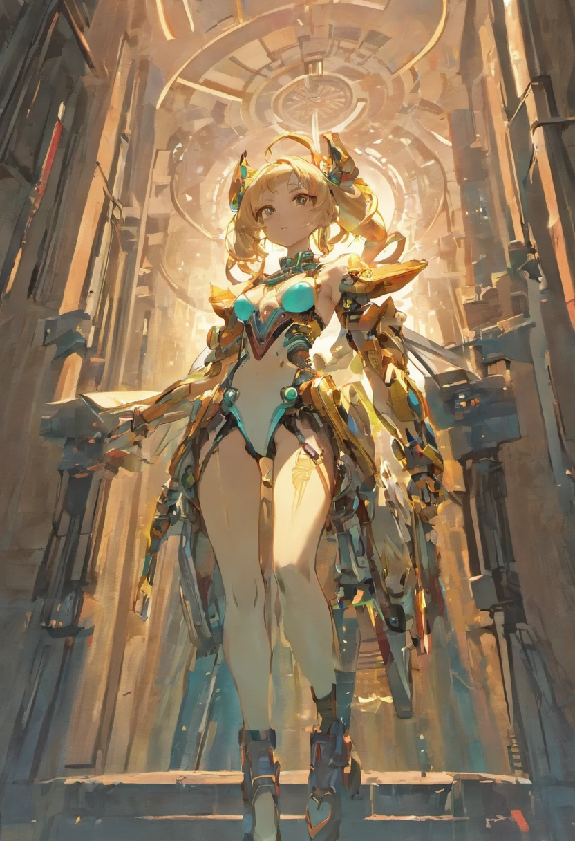 (Tabletop, highest quality), Very detailed, Anime Style, whole body, Mechanical Demon Girl, White hair and blue eyes, Wear a bodysuit, Had a huge gun, Cybernetic limbs, Fusion of living organisms and metals, Biometals, High heel boots, Digital Painting, High resolution, Trend Art Station