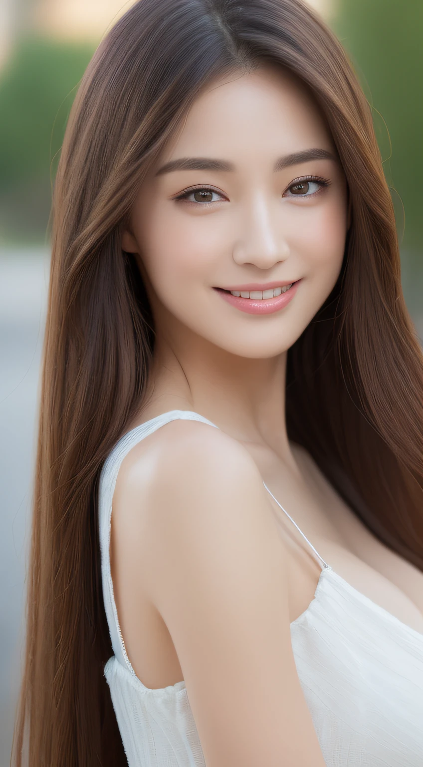 Korean women, goddess, perfect body, long hair, fine skin full naked, detailed eye texture, detailed eyeball, long eyelashes, fine eyelashes close-up, double eyelids, nude boobs, light smile, portrait photography mode, eyes looking at the lens direction, hotel bed, 8k, highest quality, masterpiece, super high resolution: 1.2, beautiful female photos with the theme of girly elegant style, Arad woman posing for photo in nude body
