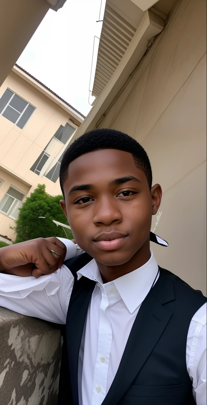 there is a young boy wearing a vest and tie posing for a picture, around 1 , 1 6 years oldut 20 years old, he is about 2 0 years old, profile picture, david uzochukwu, 18 years old, by Chinwe Chukwuogo-Roy, taken in the early 2020s