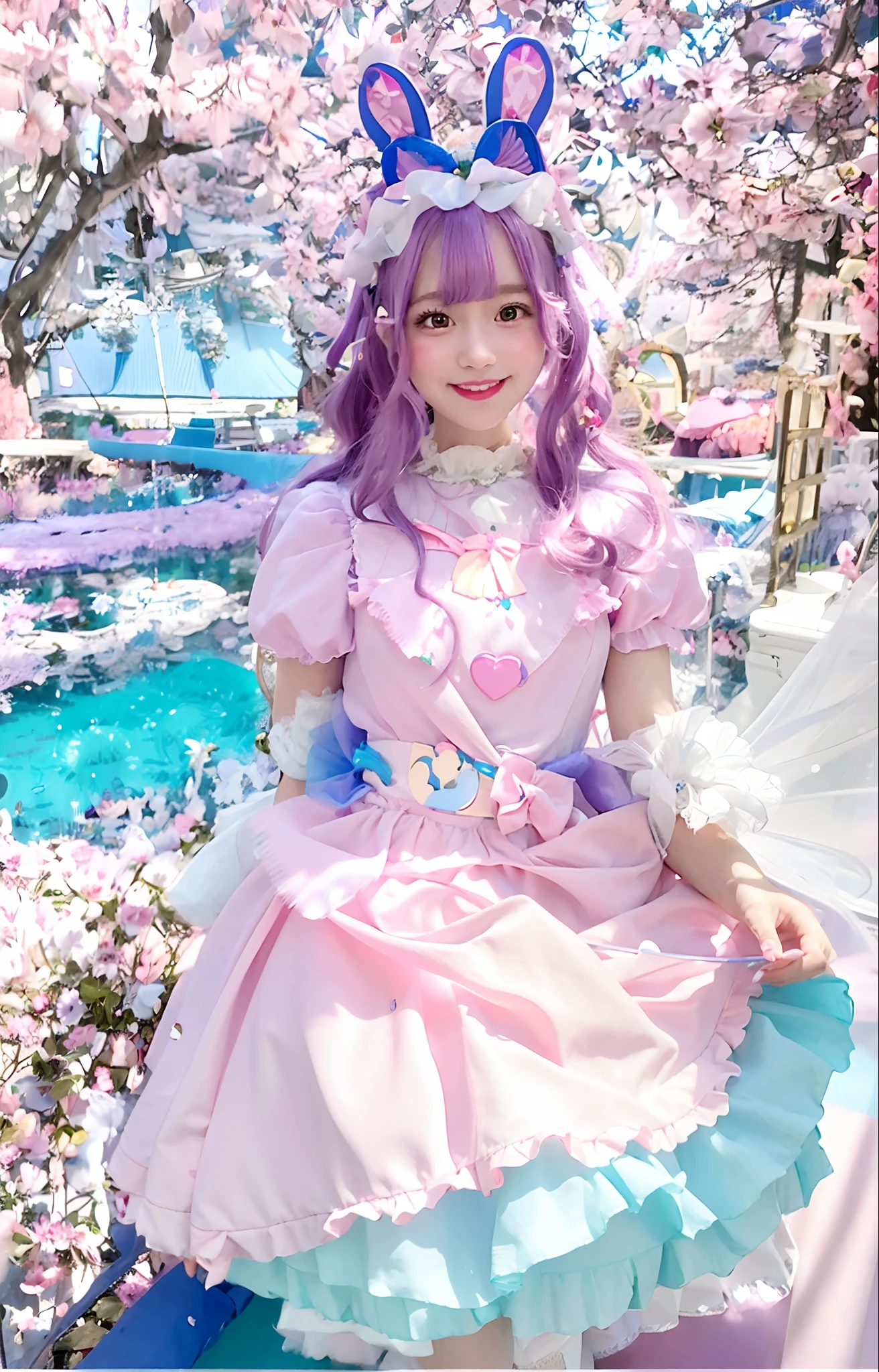 Alafe in pink and blue satin dress and crown, Lolita style, Lolita Fashion, portrait of the magical Lolita girl, Belle Delphine, angelic pretty, fairycore, kawaii decora rainbowcore, style of magical girl, very very kawaii, Kawaii Style, candy pastel, nffsw, Anime princess, decora inspired, portrait of the magical girl, sparkling magical girl