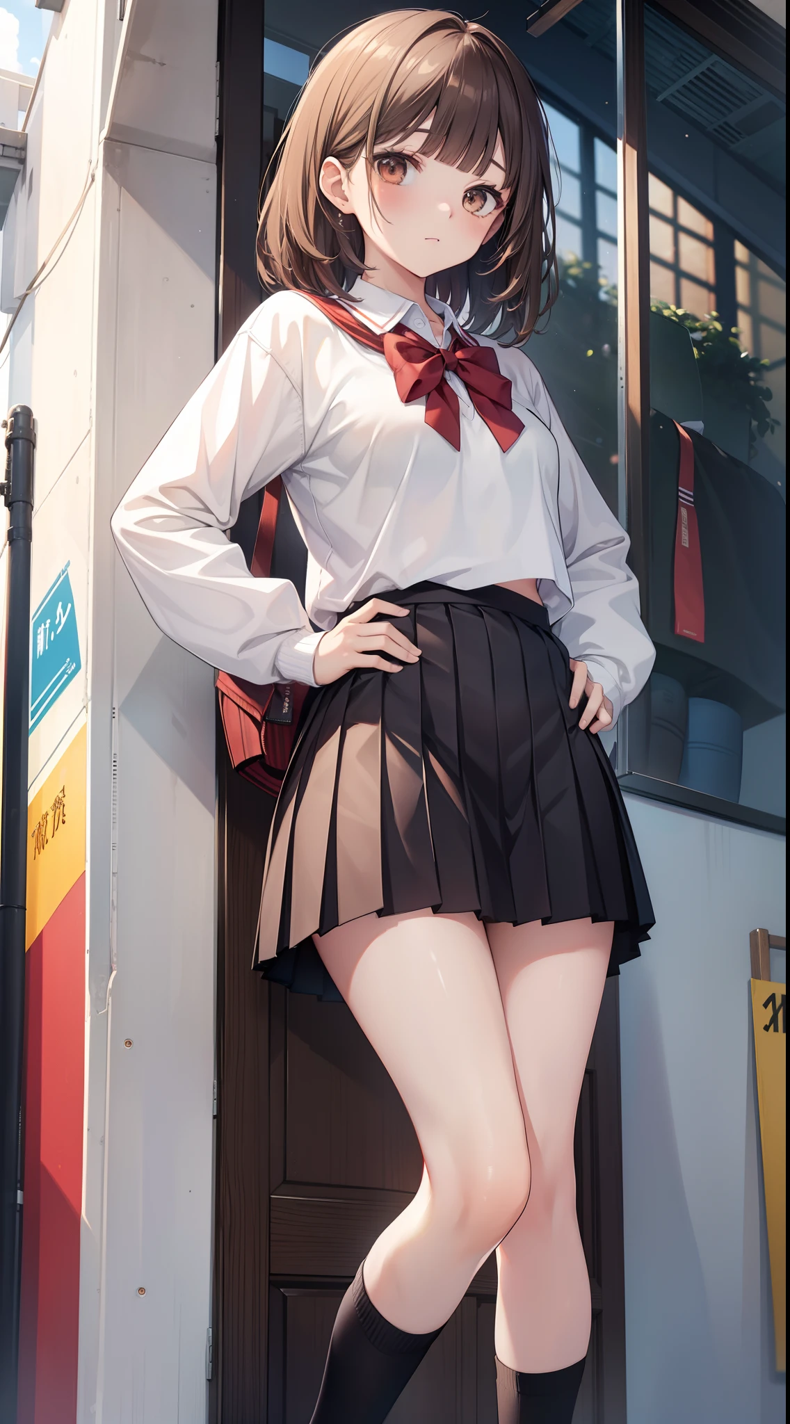 Short skirt, White panties,e schrl, Japanese Uniform,whole body,